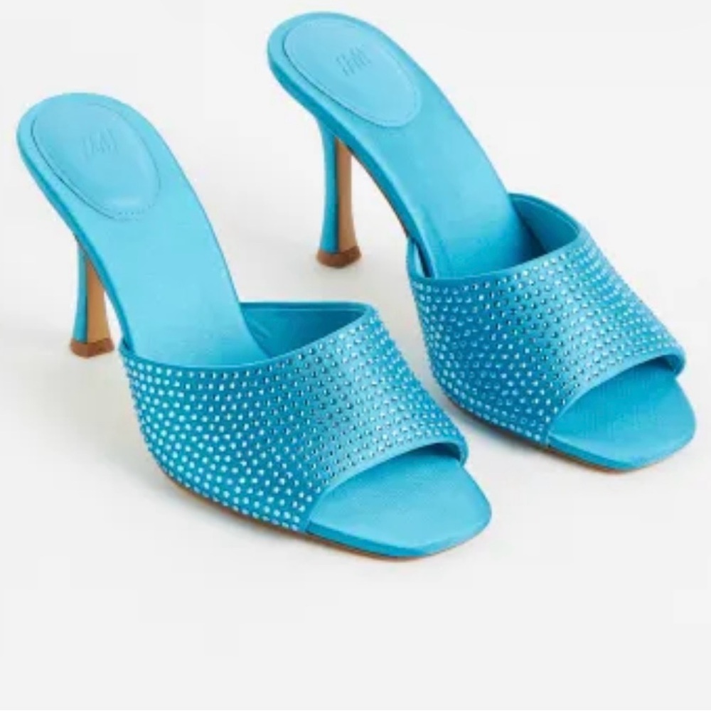 H&M turquoise mule heels rhinestone